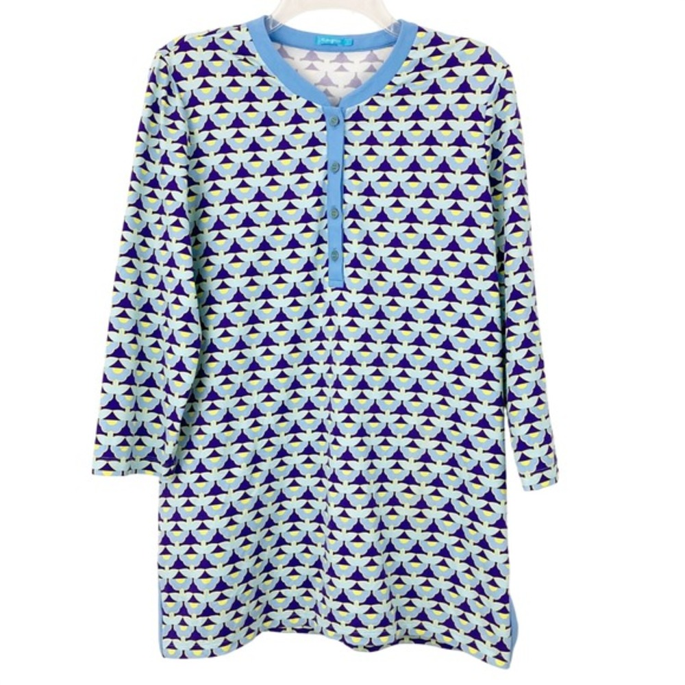 J. McLaughlin Biscayne Banded Collar Tunic Top Size L Catalina Cloth 3/4 Sleeve‎